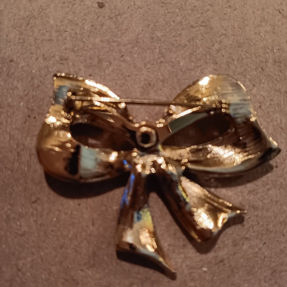 VINTAGE RIBBON BOW BROOCH GOLD TONE - Picture 4 of 4